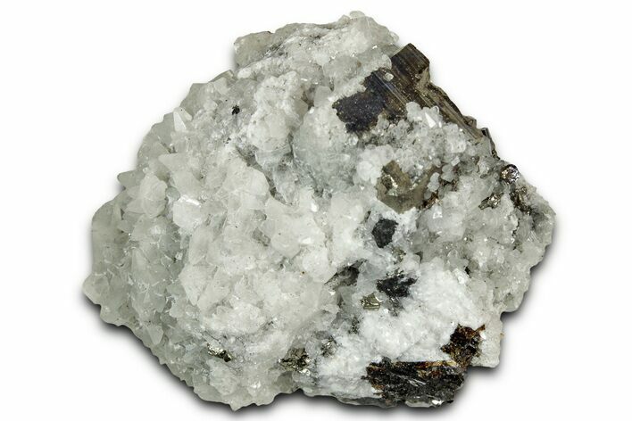Lustrous Pyrite Crystals on Calcite Crystal Cluster - Mexico #330525